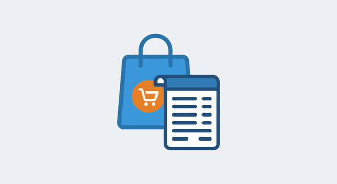  Shopping Bag With Detailed Receipt Icon Representing E-commerce Purchase Confirmation and Transaction Tracking