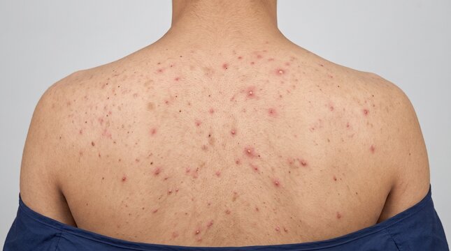 Truncal Acne Vulgaris Showing Inflammatory Lesions Across the Upper Back