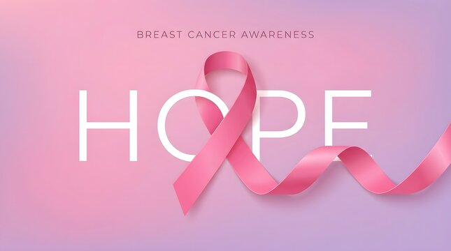 A beautiful pink ribbon background design representing hope for breast cancer awareness month with elegant typography and soft lighting