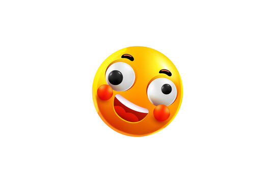Bright orange smiling emoji face with big eyes and cheerful expression isolated on transparent background