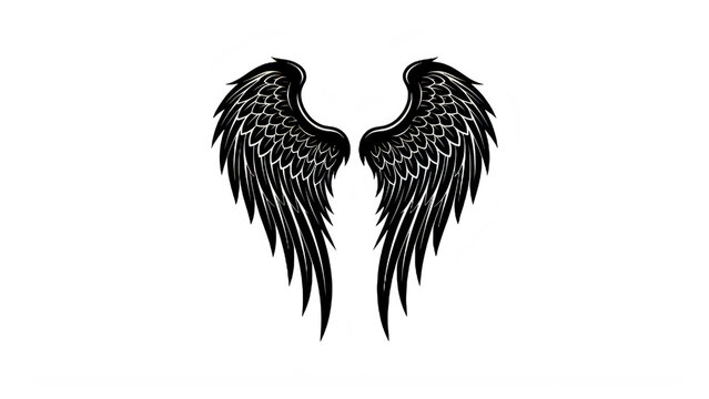 Black stylized angel wings with intricate feather details