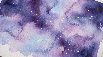 Fototapeta premium Dreamy purple galaxy watercolor background with violet, indigo and paper texture. Copy space