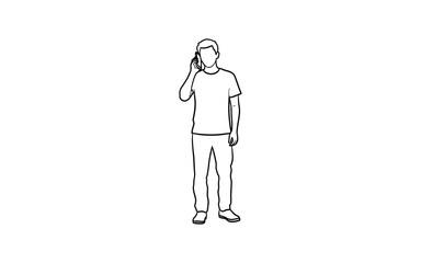 Fototapeta premium Line drawing depicts a man talking on a mobile phone