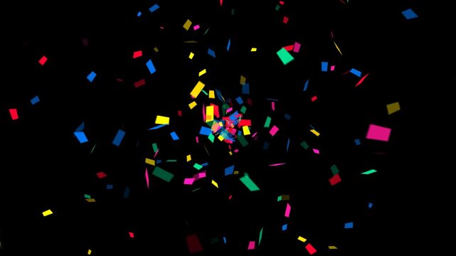 colorful confetti explosion isolated on transparent background animation, alpha channel birthday party and anniversary celebration overlay social media motion design element