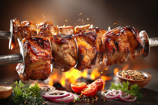 Traditional Russian Style Grilled Meat Shashlik