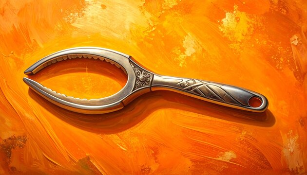 Vintage Silver Zester Tool on Orange Background.