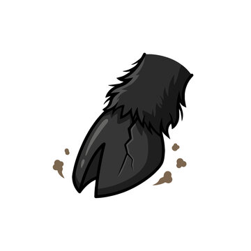 Stylized Black Cloven Hoof Illustration with Fur and Dust