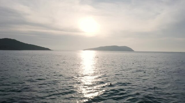 4k drone footage - Sunrise over islands near Quy Nhon.  Vietnam