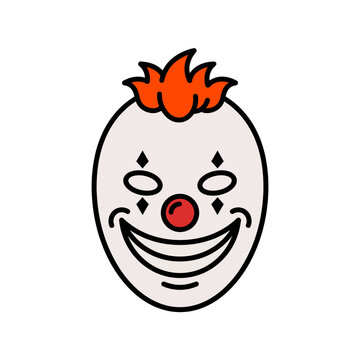 Minimalist Clown Face Illustration with Red Nose and Orange Hair