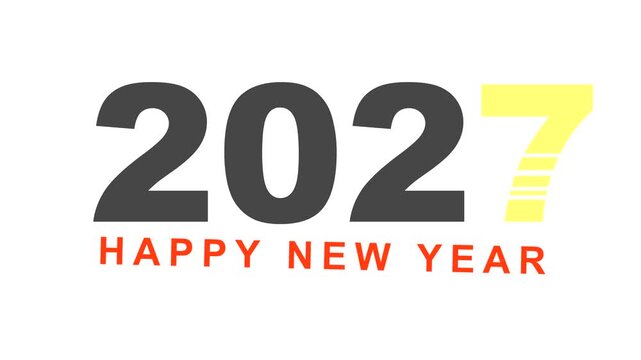 2027 happy new year animated greeting card, modern minimalist typography motion for holiday celebration and digital countdown