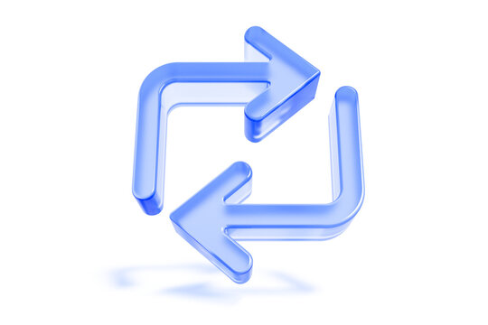 Set of blue 3d loop arrows refresh icon isolated on transparent background