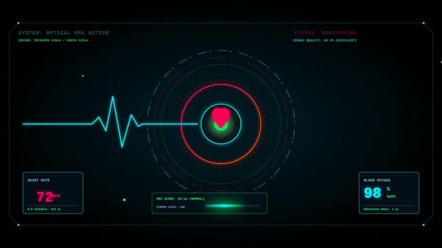 Digital Medical Monitoring Interface Showing Heart Rate and Blood Oxygen Levels on Dark Background