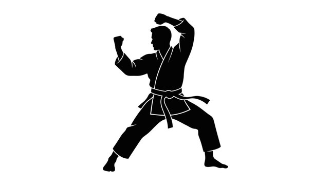 Martial Arts Silhouette: Karate Warrior in Defensive Stance