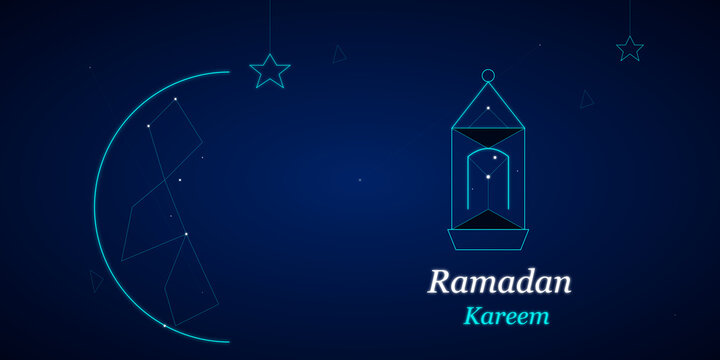 Ramadan kareem celebration background with glowing lantern with digital on transparent background