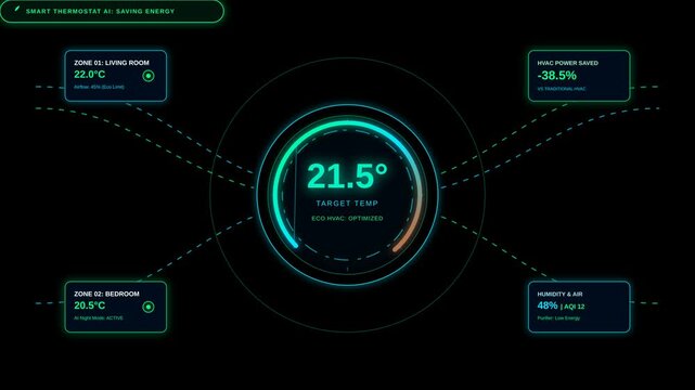 Futuristic Smart Home Climate Control Dashboard Interface with Real Time Environmental Data Tracking
