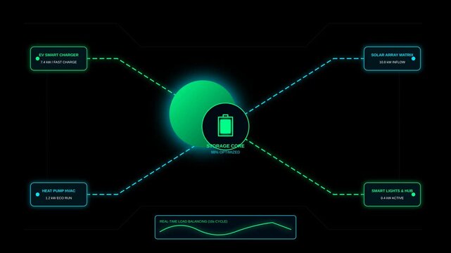 Smart Energy Storage System Dashboard UI with Dynamic Data Visualization and Load Balancing Graphics