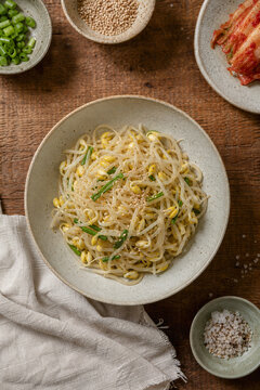 Bean sprout namul in authentic Korean food photography