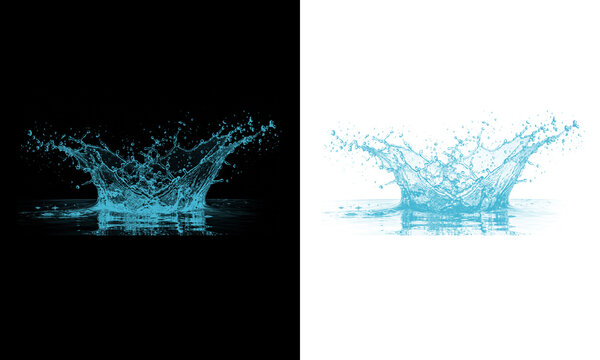 Dynamic blue water splash crown with liquid droplets isolated on transparent background