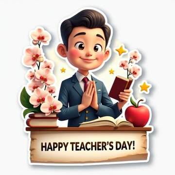 Vibrant Celebration of Teacher's Day with a Smiling Boy and Flowers
