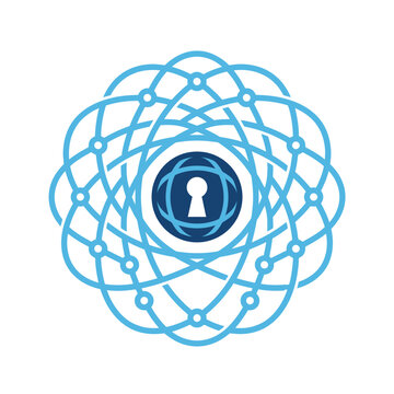 A digital graphic showing a keyhole inside an atomic structure