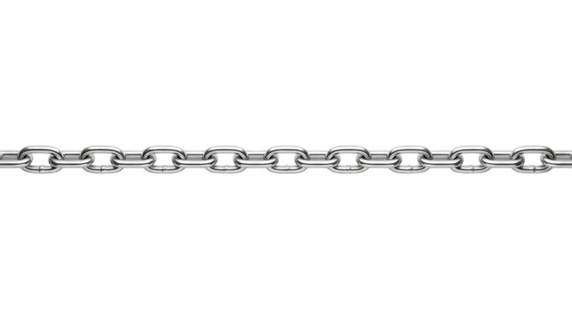 Long silver metal chain link line illustration isolated on transparent background