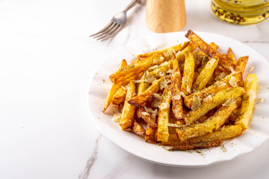 Homemade Garlic Parmesan French Fries, Air Fried Potato Wedges with Grated Parmesan, Garlic, Dried Herbs, tasty viral food recipe