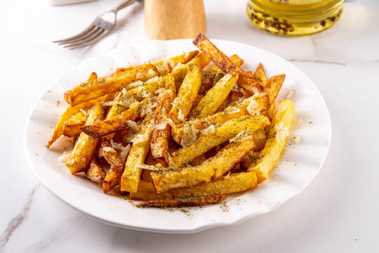 Homemade Garlic Parmesan French Fries, Air Fried Potato Wedges with Grated Parmesan, Garlic, Dried Herbs, tasty viral food recipe