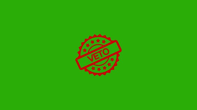 Red veto stamp imprint on green screen background with alpha channel. Rejection symbol for failed corporate business proposal contract.