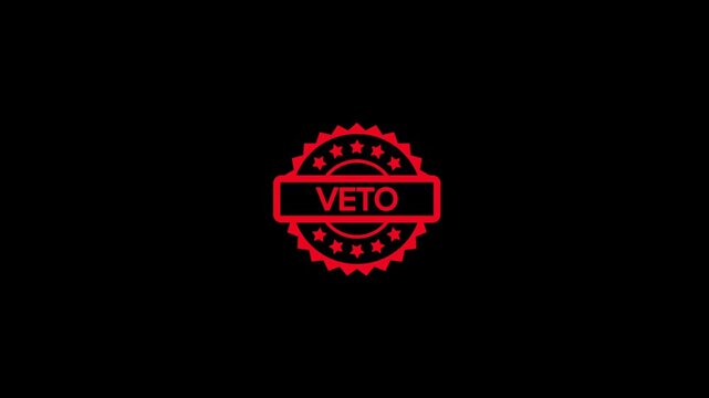 Red veto stamp imprint on black background with alpha channel. Rejection symbol for failed corporate business proposal contract.