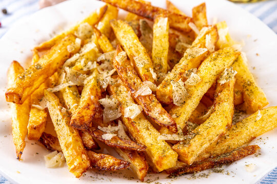 Homemade Garlic Parmesan French Fries, Air Fried Potato Wedges with Grated Parmesan, Garlic, Dried Herbs, tasty viral food recipe
