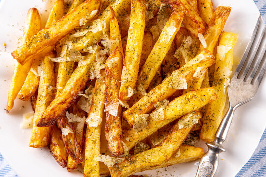 Homemade Garlic Parmesan French Fries, Air Fried Potato Wedges with Grated Parmesan, Garlic, Dried Herbs, tasty viral food recipe