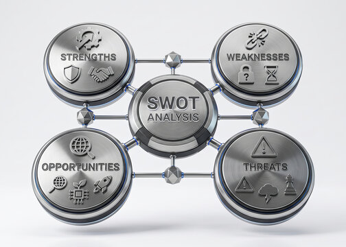 SWOT analysis infographic for polished stainless steel work.