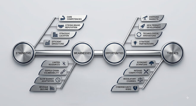 SWOT analysis infographic for polished stainless steel work.