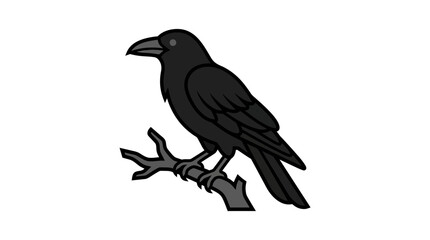 Fototapeta premium Mysterious Black Raven Perched on a Branch – Gothic Halloween Illustration