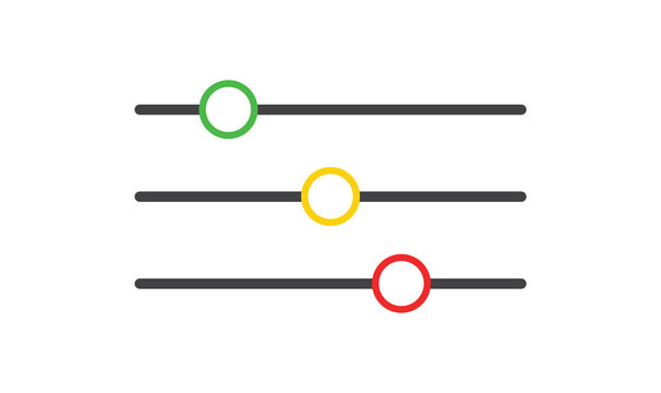 Three horizontal slider controls with green, yellow, and red circular handles isolated on transparent background