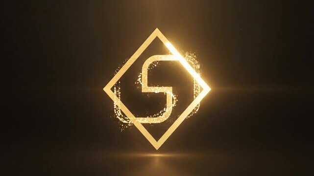 Golden particle explosion revealing diamond shaped logo