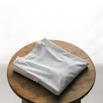 Folded T-Shirt on Wooden Table