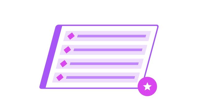 Animated Purple Task List Icon with Star Badge for Productivity and Project Management.