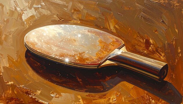 Rusty table tennis paddle on textured golden background.