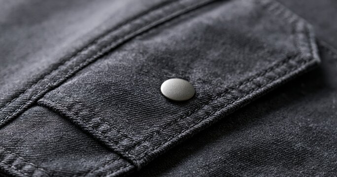 Close-up of black denim jacket pocket
