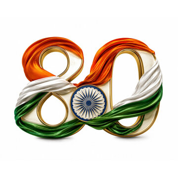 3D Number 80 in Indian Tricolor with Ashoka Chakra, India Independence Day Celebration Design