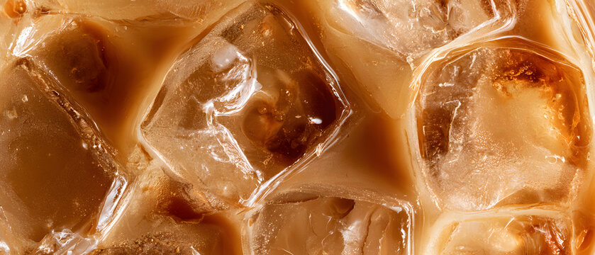 a revitalizing iced coffee, a high-resolution macro shot with both full-frame and close-up textures, a top-down view