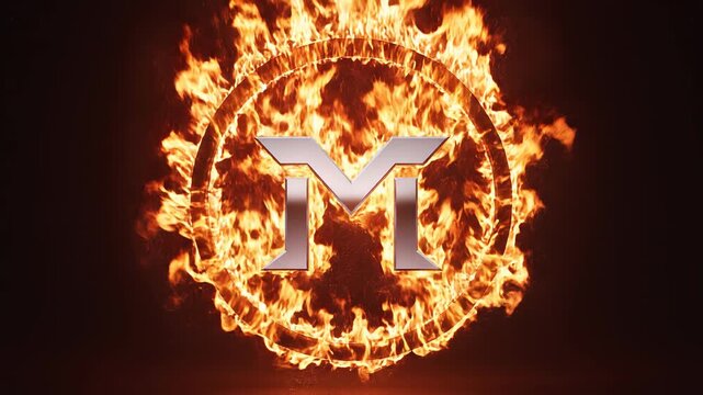 Fiery Ring Animation with Metallic Logo Emergence during Abstract Energy Flow