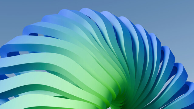 3D abstract blue green spiral geometric wave background, perfect for modern tech cover art, website headers, and digital wallpapers