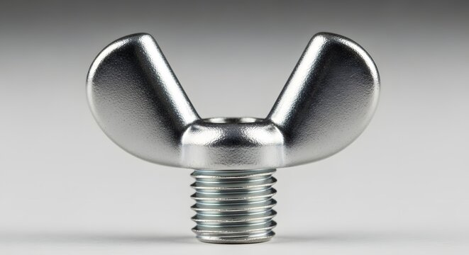 Metal wingnut fastener on a clean studio background with subtle lighting for industrial concepts