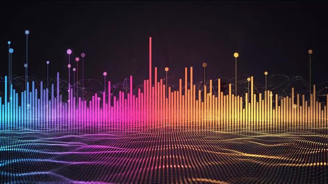 Modern infographic animation with glowing data elements on a black background for advertising and digital media