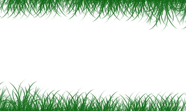 Green grass borders, realistic top and bottom vegetation edge layers, spring nature frame elements, spring grass illustrations, natural lawn edge graphics, seasonal grunge texture