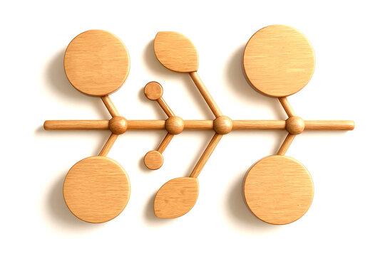 Fishbone chart made of natural wood on a white background.