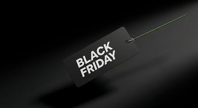 A minimalist and elegant black and white graphic design featuring the bold text black friday illuminated against a dark moody background setting