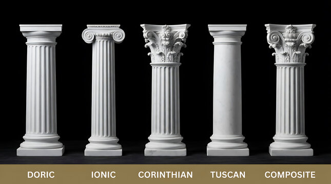 Five classical architectural column orders doric ionic corinthian tuscan composite architecture